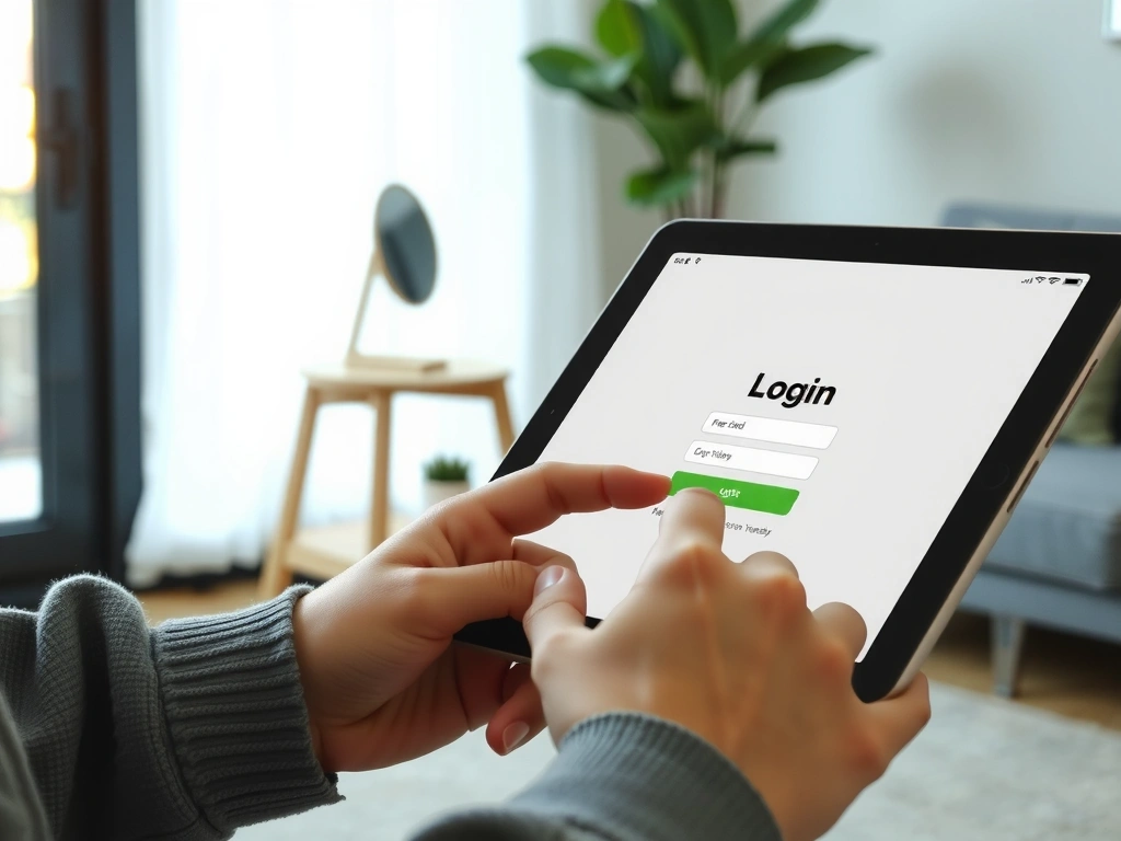 Person logging into an account on a tablet