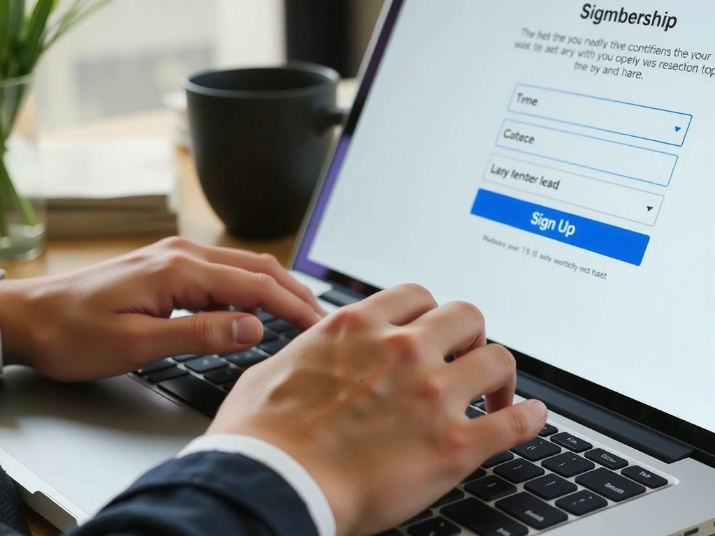 Person signing up for an online membership on a computer