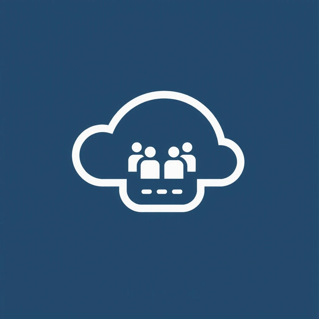 Icon representing data collection, possibly a stylized cloud or database with small figures